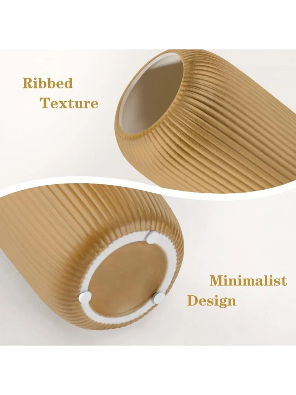 Modern Small Coffee Ceramic Vase Flowers Ribbed Textured Farmhouse Home Livings